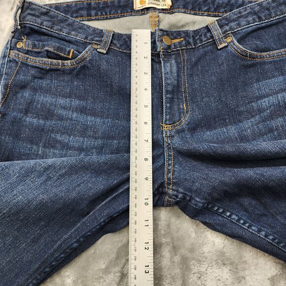 Carhartt Jeans Womens 12 TALL Blue Dark Wash Original Fit Straight Leg Stretch - Picture 14 of 16